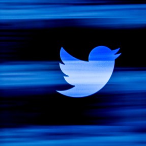 blue twitter logo on black background