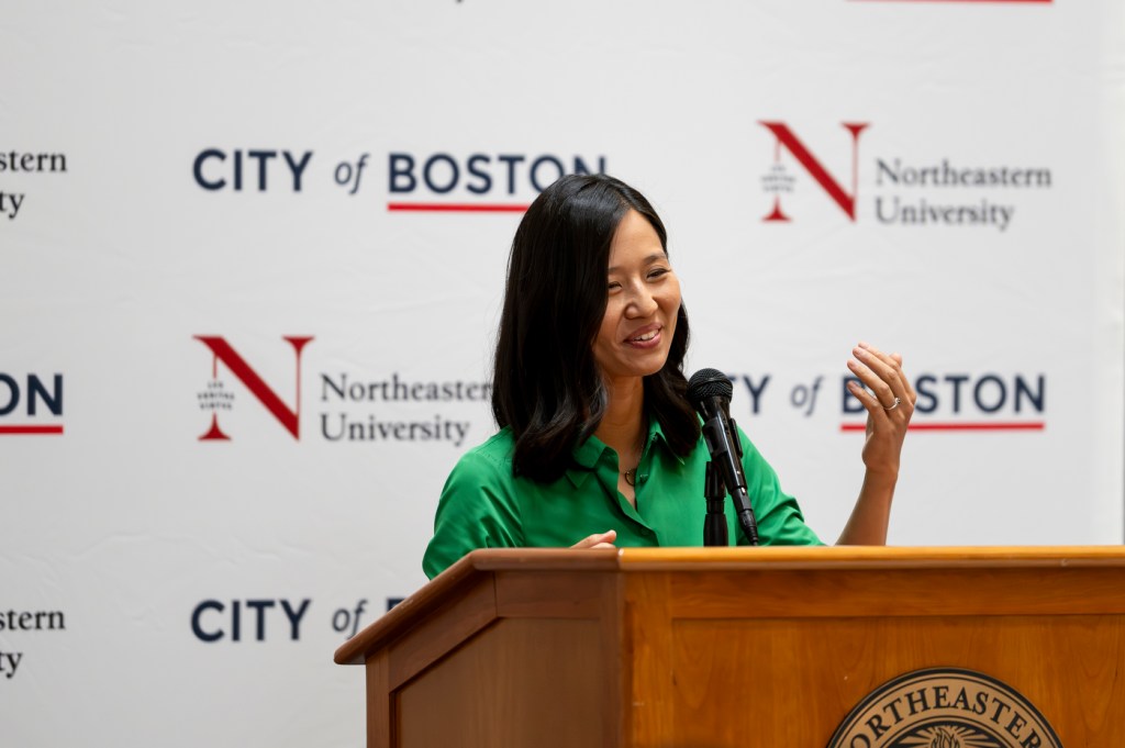 Mayor Michelle Wu speaking at event