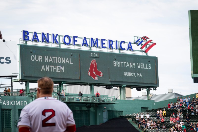 The sign at Fenway Park reading Our National Anthem by Brittany Wells of Quincy, MA