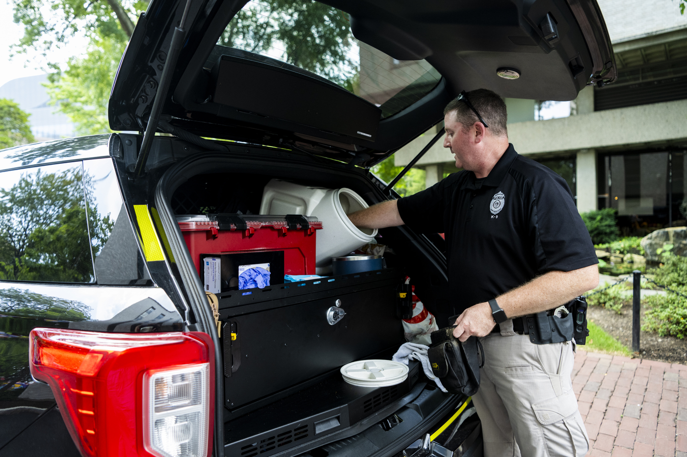 Pet him, he’s working a day sniffing around Northeastern with Sarge