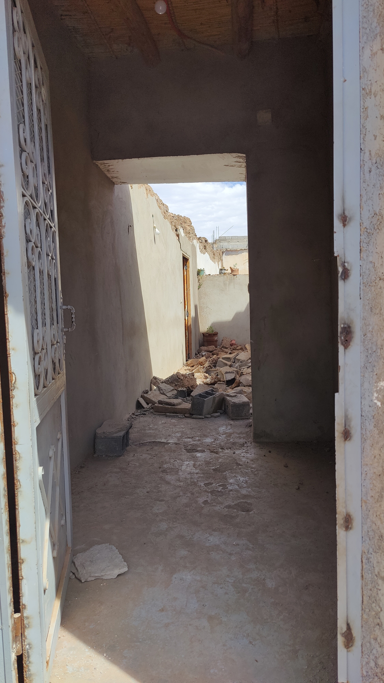 Building destruction in Morocco caused by earthquake.