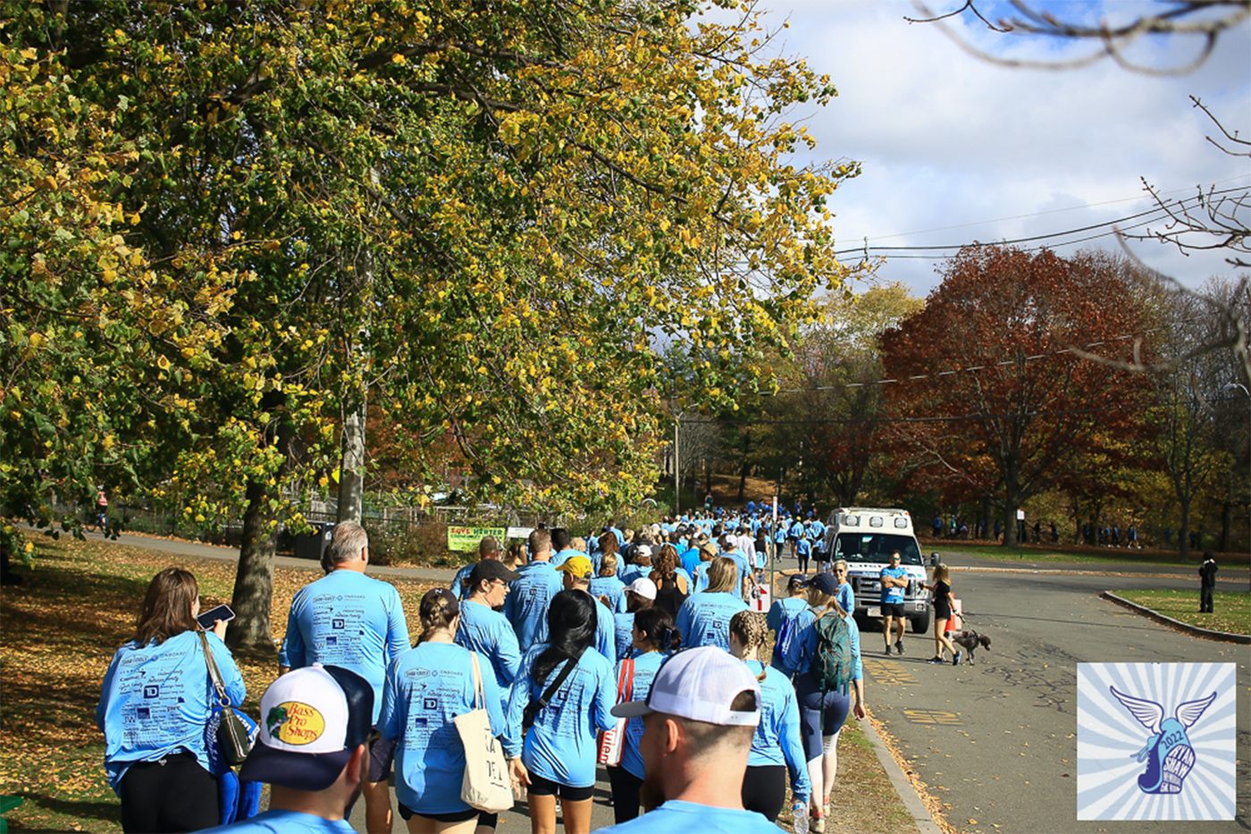 Runners wearing blue shirts at the Ryan Shaw Memorial 5K.