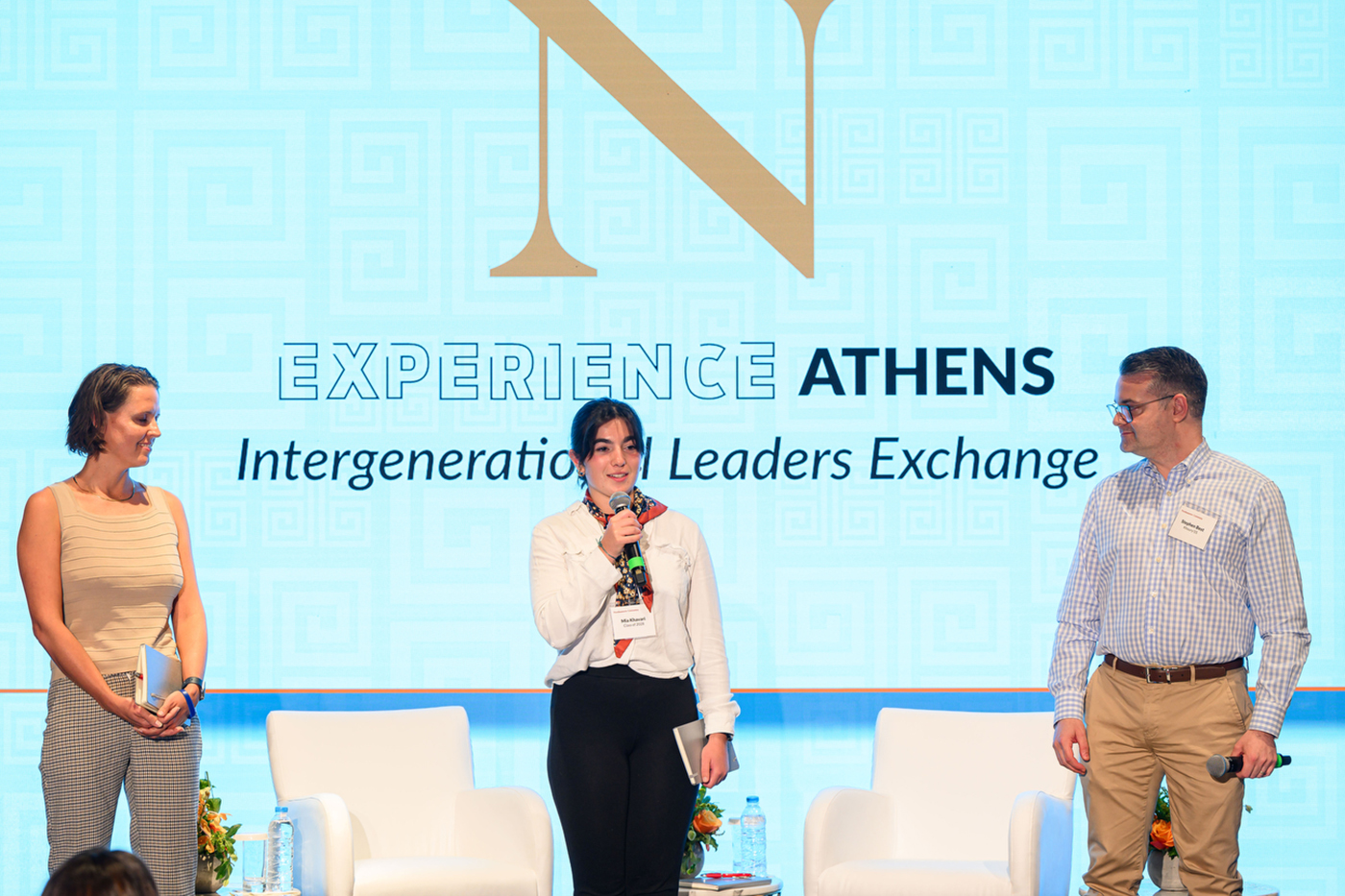 Speakers on stage at the “Experience Athens: Intergenerational Leaders Exchange" event.