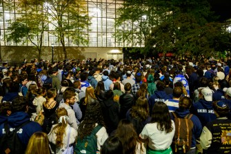 Students gathered on Northeastern's Boston campus for Israel vigil.