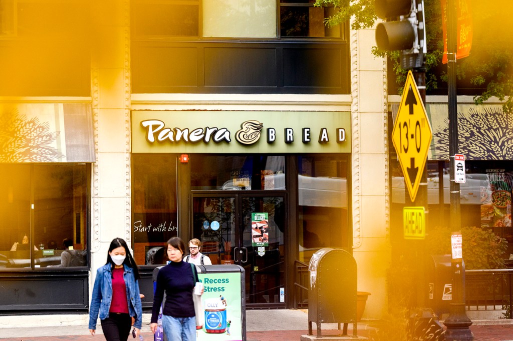 Exterior of a Panera Bread building on Northeastern's Boston campus.