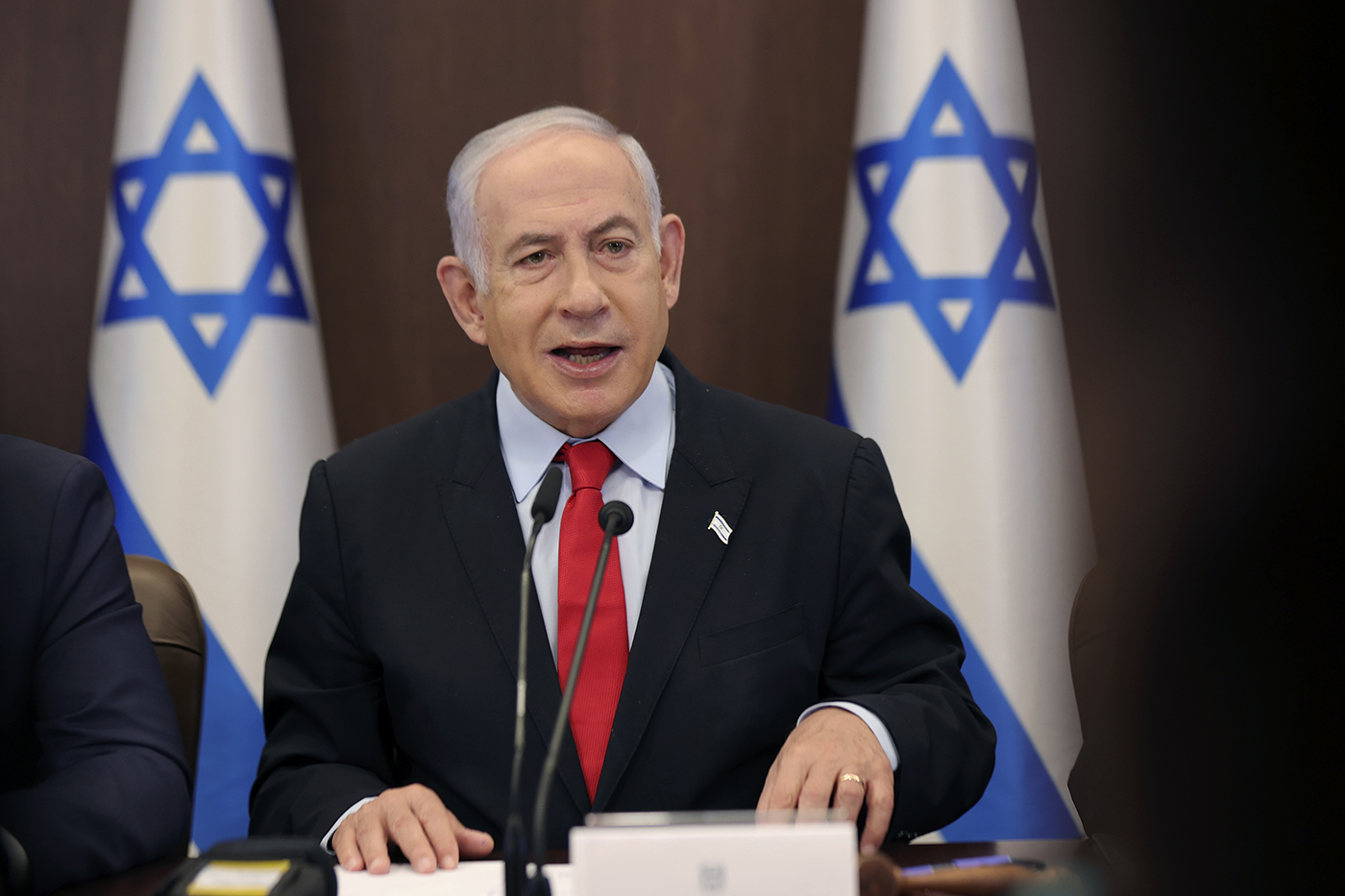 Israeli Prime Minsiter Benjamin Netanyhu speaking at a cabinet meeting.