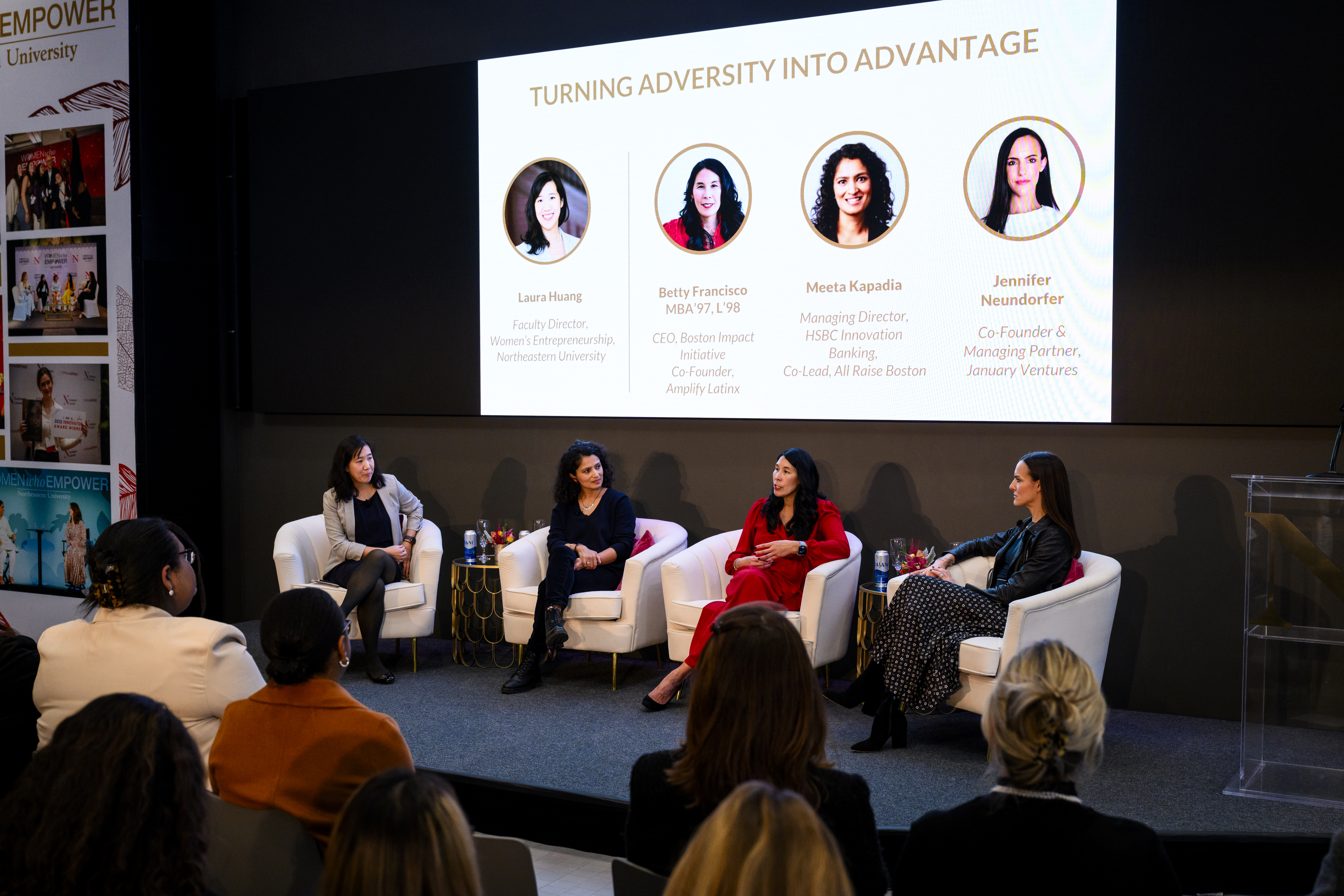 Seated panelists talk about women's entrepreneurship at 2023 Women Who Empower fall summit