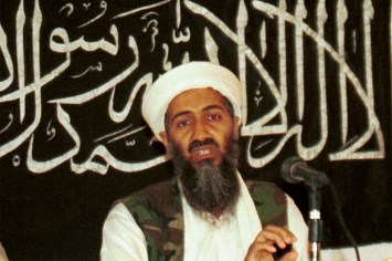 Historical photo of Osama Bin Laden at a news conference.