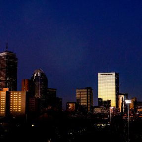 Office buildings in Boston's skyline at night