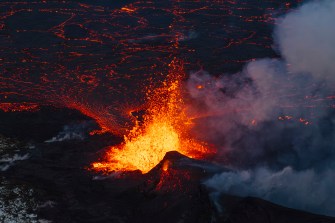 Lava bursting out of the volcano in Grindavik Iceland.
