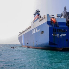 A cargo ship in the Red Sea.