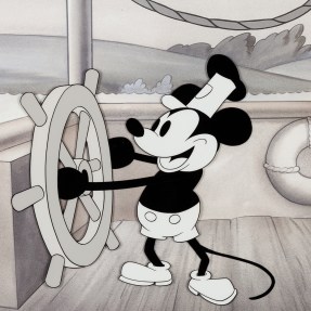 Screen capture of Steamboat Willie Mickey Mouse.