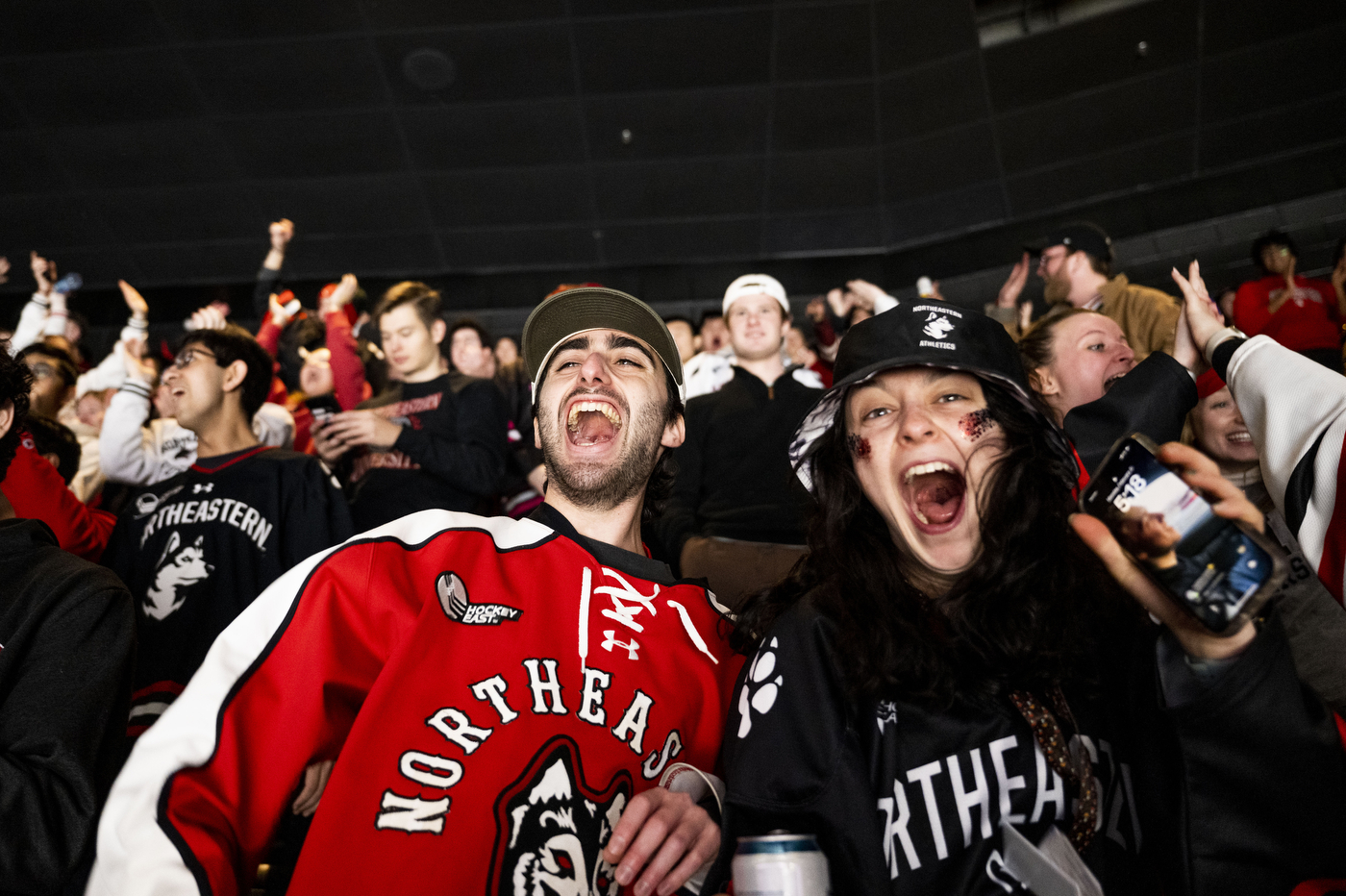 Students cheering for the Beanpot.