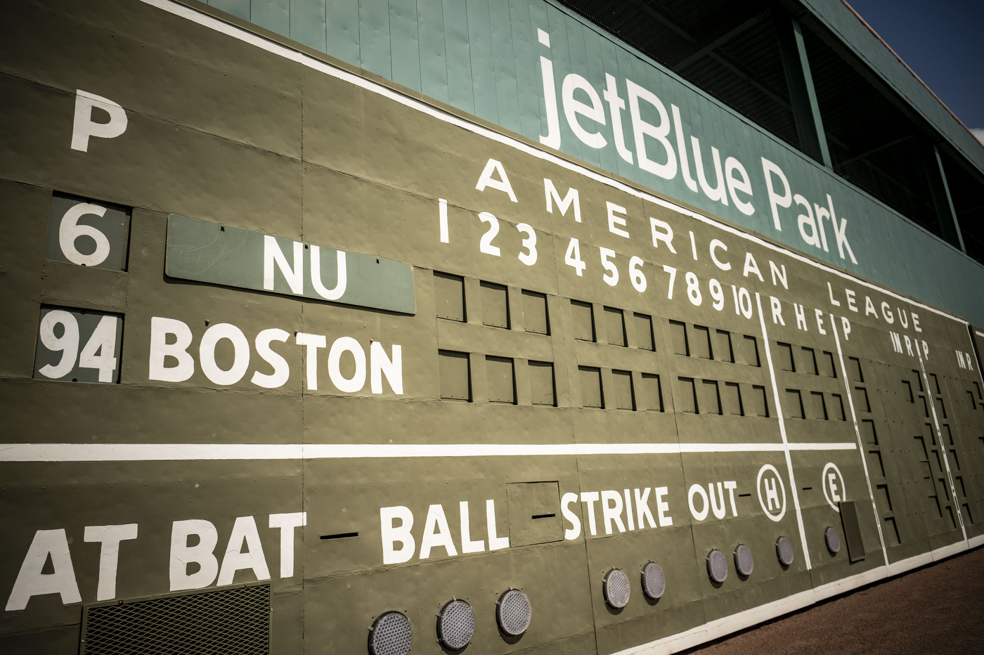 The baseball scoreboard at jetBlue Park.