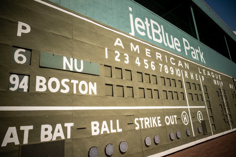 The baseball scoreboard at jetBlue Park. 