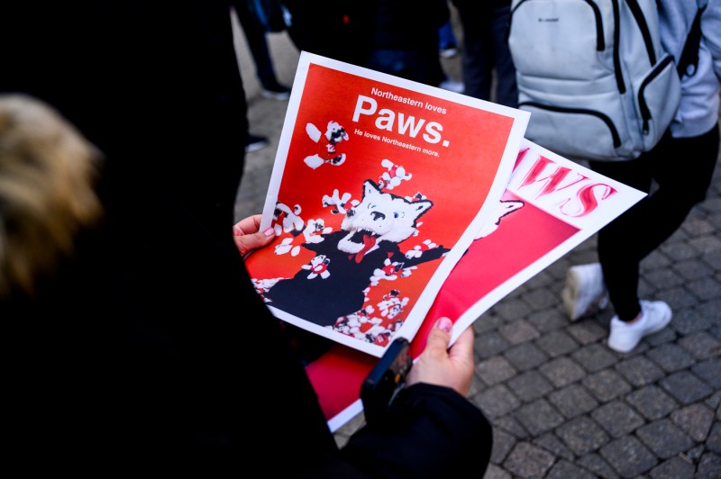 A person holding posters from the Paws World Tour.