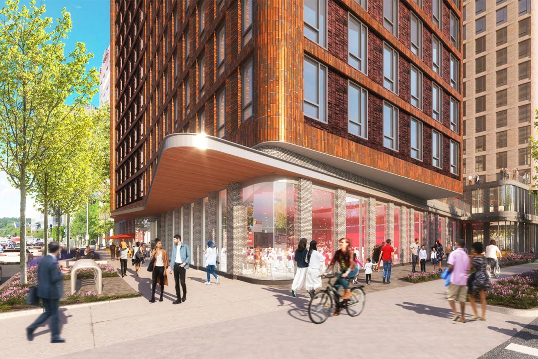 A rendering of the new 23-story dorm on Columbus Ave.