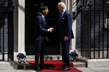 Prime Minister Rishi Sunak shakes hands with the President of the United States Joe Biden in London.