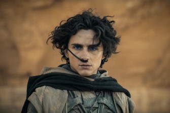 Timothee Chalamet as Paul Atrides in a screen capture from a Dune 2 scene.