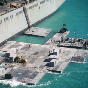 A causeway being constructed off the coast of Australia.