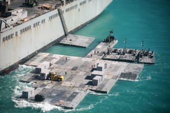 A causeway being constructed off the coast of Australia.