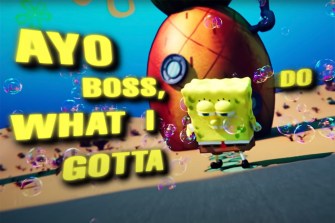 A screenshot of a Glorb AI-generated Spongebob rap lyric video.