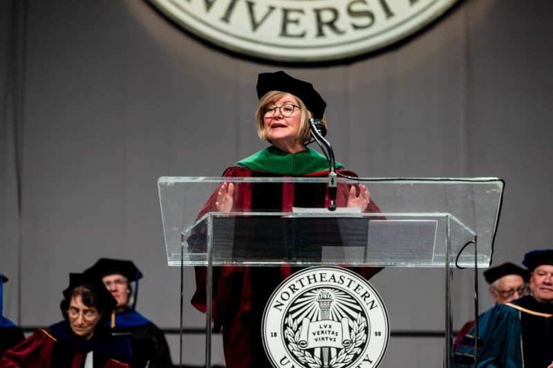 Deborah Dunshire speaking at the College of Science graduation ceremony.