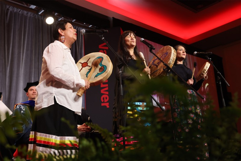 An Indigenous group performing at the 2024 Vancouver Convocation.