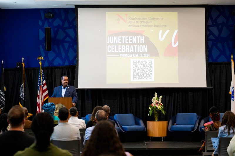 A screen displaying the title slide for Northeastern's 2024 Juneteenth Celebration.