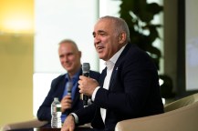 Garry Kasparov speaking at a fireside chat.