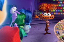 'Inside Out 2' characters portray different emotions inside the purple-colored control room of the main character's mind.