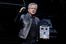 Jensen Huang speaking on stage during the Computex 2024 exhibition.