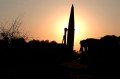 The silhouette of a Russian missile at sunset.