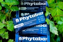 A stack of seaweed protein bars labeled Phytabar in blue packaging.