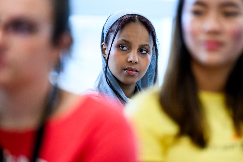 A student listening at the Summer Bridge Scholars Program in Richards Hall. 