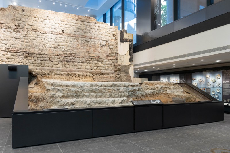 A portion of a Roman wall on display.