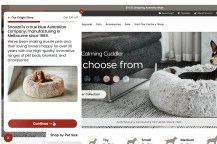 The homepage of a consumer-based website that sells dog beds.