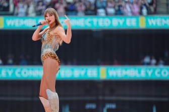 Taylor Swift performing at Wembley Stadium at the Eras Tour.