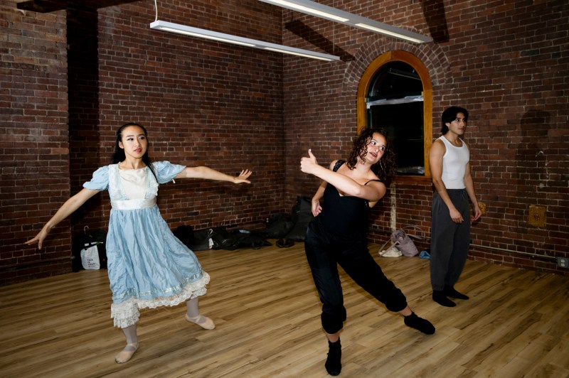 Dancers practicing for The Nutcracker ballet performance.