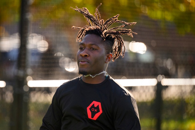 A soccer player running.