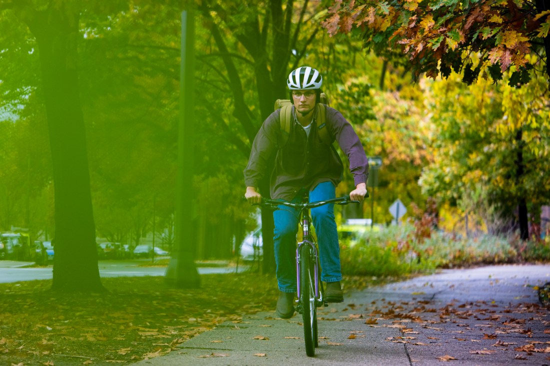 Sam Westby riding his bike through the Fens.