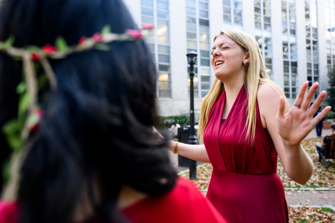 A member of the Shakespeare Society singing.