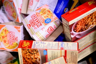 Boxes of food for donation.