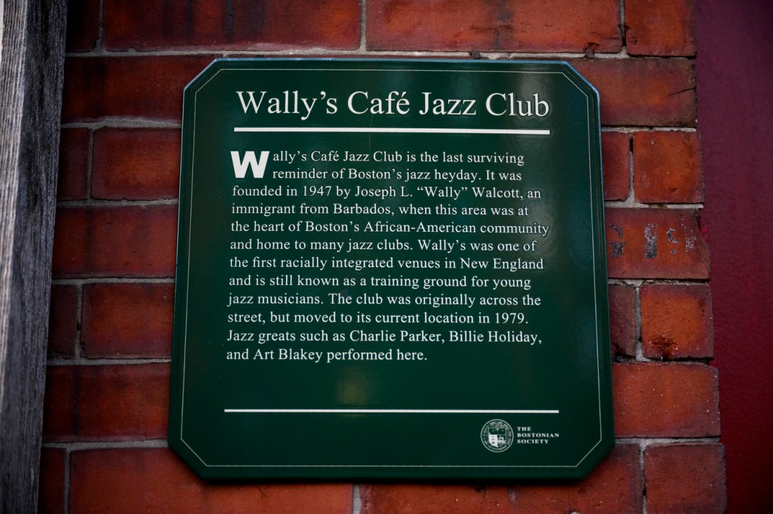 A plaque on the otuside of Wally's Cafe Jazz club.