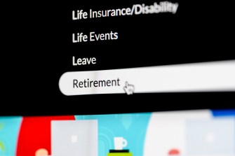 A screen capture of a user on the Northeastern benefits website with their cursor hovering over the 'Retirement' menu section.