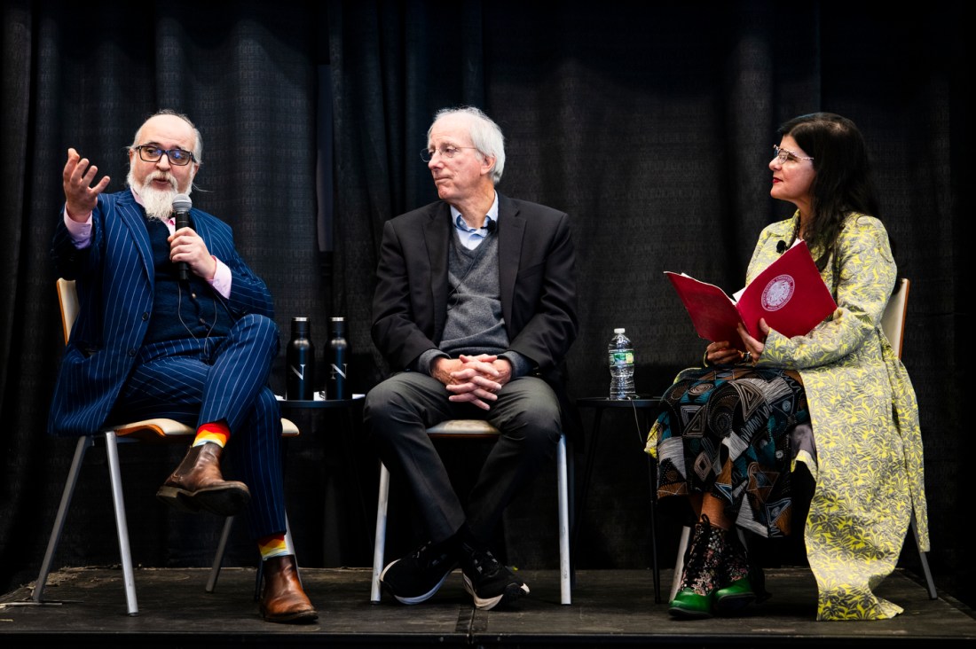 Dennis Ross, Ghaith al-Omari and Denise Garcia sitting on stage for the fireside chat.