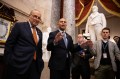 Chuck Schumer and Hakeem Jeffries speaking with reporters at the Capitol.