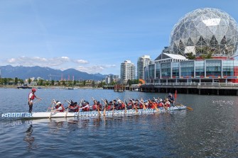 A dragon boat in a river.