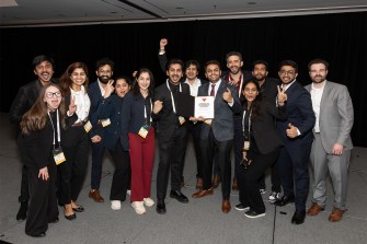 A group of students posing together for a photo.