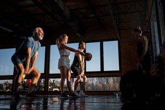 People training in a gym.